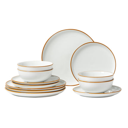 12-Piece Modern Ceramic Dinnerware Set – Complete Service for 4 – Elegant White Plates & Bowls