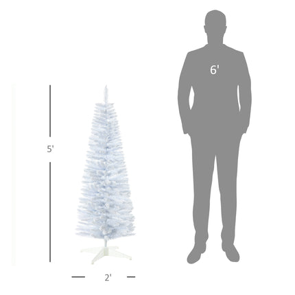 5-Foot Snow-Flocked Artificial Christmas Tree – Slim Pencil Holiday Tree with Realistic Branches for Cozy Spaces & Apartments