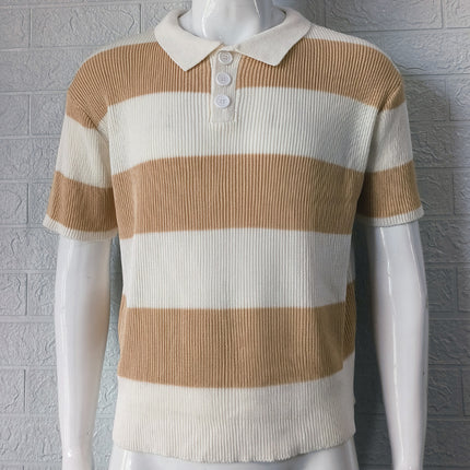 Men's Slim Fit Short Sleeve Polo Sweater – Lightweight Acrylic Knit Top – Stylish Color Block Lapel Shirt – Perfect for Summer Casual & Smart Casual Wear