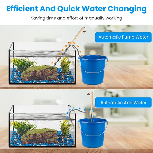 6-in-1 Electric Aquarium Gravel Cleaner – Automatic Fish Tank Vacuum & Siphon – Length Adjustable Sand Washer with Water Changer & Algae Scraper