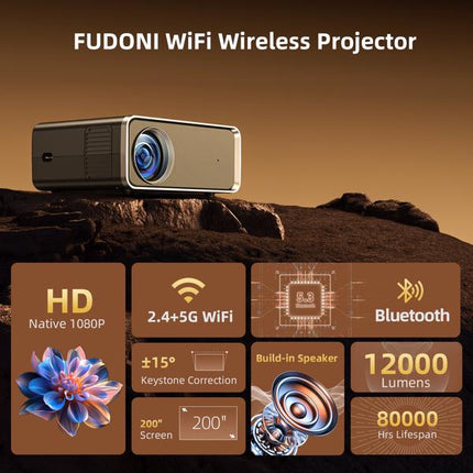 Upgraded 5G WiFi Bluetooth Projector - Native 1080P (4K Support) 12000 Lumens Outdoor LED Movie Projector - Portable Home Cinema Projector