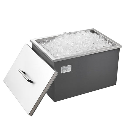 31.7 QT Drop-In Ice Chest – 20"x14"x12" Stainless Steel Ice Bin with Lid – Built-in Cooler for Outdoor Kitchen, BBQ Island & Bar