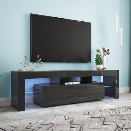 Modern Black TV Stand with 20-Color LED Lights – High Gloss Entertainment Center with Remote Control – Sleek Media Console for TVs up to 65"