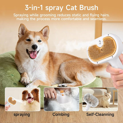 3-in-1 Steamy Cat Brush – Professional Pet Steam Brush for Shedding & Grooming – Electric Spray Massage Comb for Cats & Dogs – Rechargeable Hair Removal Tool