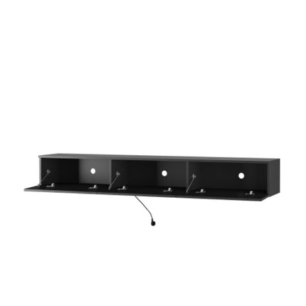 RGB LED Floating TV Cabinet in Glossy Black – Wall Hanging Gaming Media Stand – Modern Minimalist Entertainment Unit with Remote Control