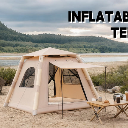 Luxury Inflatable Camping Tent – 2-4 Person Glamping Air Tent – Waterproof & Windproof Oxford Fabric Hut with Quick Inflation Technology