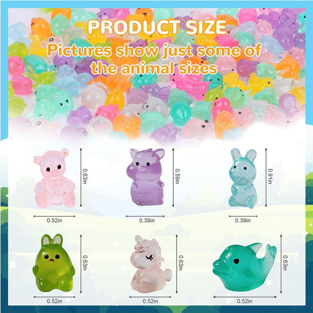 300-Piece Mini Resin Animal Blind Bags – Glow in the Dark Miniature Figures – Mystery Surprise Set for DIY Fairy Gardens & Micro Landscapes