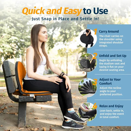 Portable Reclining Stadium Seat – 6-Position Adjustable Backrest for Outdoor Events & Bleacher Comfort