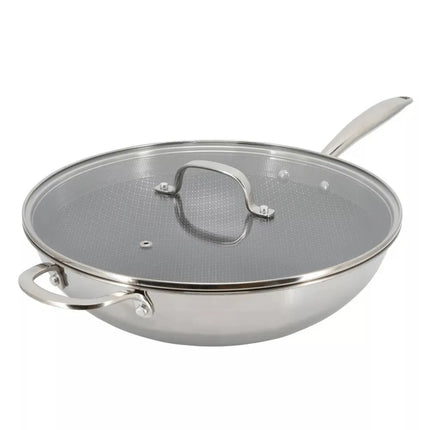 Better Chef™ 12.5-Inch 3-Ply Stainless Steel Wok with Lid – Hybrid Honeycomb Nonstick Stir-Fry Pan – Induction Ready