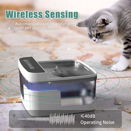 Wireless Rechargeable Pet Water Fountain – Motion Sensor Activated Dog & Cat Dispenser – Battery Operated Ultra-Quiet Filtered Fountain