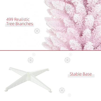 7-Foot Pink Snow Flocked Artificial Christmas Tree – Slim Pencil Holiday Tree with Realistic Branches & Metal Stand for Festive Home Decor