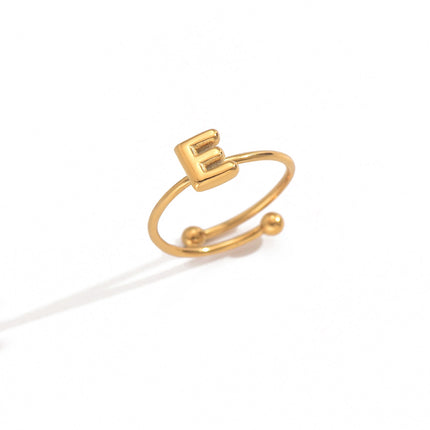 18K Gold Plated Initial Rings for Women – Adjustable Stainless Steel Letter A-Z Ring – Personalized Minimalist Jewelry – Waterproof & Tarnish-Free