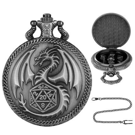 DND Pocket Watch Dice Set – 7Pcs Mini Polyhedral Metal Dice with Vintage Case – RPG Gaming Accessory & Unique Gift for Dungeons and Dragons Players