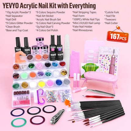 All-in-One Acrylic Nail Kit with UV Light & Electric Nail Drill – 4 Colors Gel Polish Starter Set – Professional Nail Extension Kit for Beginners & DIY Salon