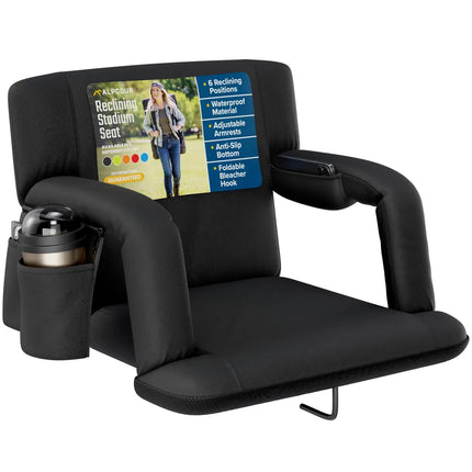 Reclining Stadium Seat with Armrests – Waterproof Foldable Bleacher Chair for Sports Games & Camping