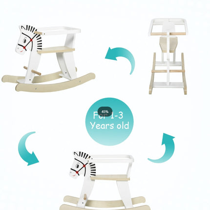 Classic Wooden Rocking Horse for Toddlers – Safe Traditional Ride-On Toy with Removable Safety Guard – White Nursery Rocker for Ages 1-3