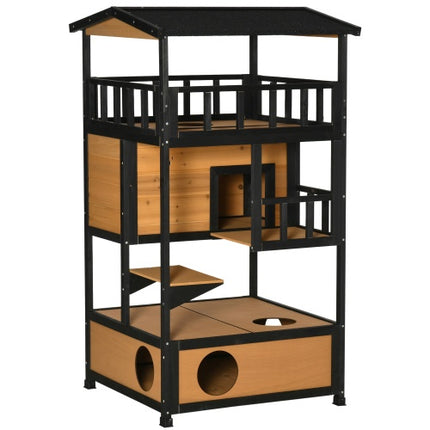 AuraShelter™ Outdoor Wooden Cat House – Weatherproof Wild Cat Shelter – Elevated Outdoor Kitten House with Waterproof Roof for Garden & Patio