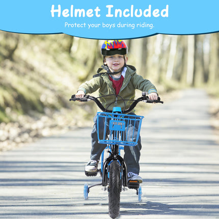 16" Kids Bike with Training Wheels & Helmet – Complete Bicycle Set for Boys 4-7 Years Old – Includes Front Basket, Rear Seat & Chain Guard