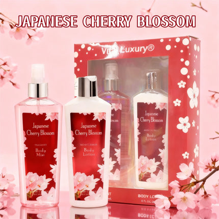 Japanese Cherry Blossom 2-Piece Body Care Set – Includes 8oz Body Lotion & Fragrance Mist – Luxury Spa Gift Set for Women