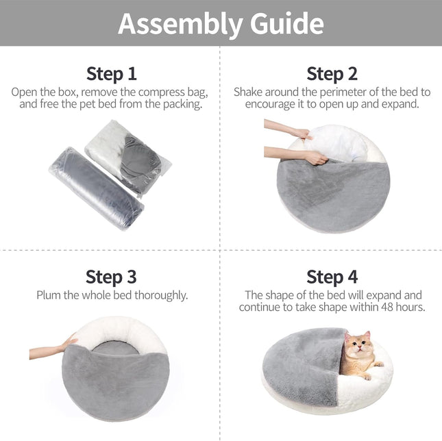 MewooFun Enclosed Cat Bed Cave – 22" Large Hooded Pet Bed with Built-in Blanket – Washable Anti-Anxiety Nest for Cats and Small Dogs (White)