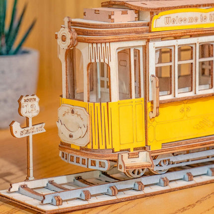 Robotime ROKR 3D Wooden Puzzle Tram Car – Laser-Cut DIY Model Kit for Adults & Teens – TG505 Vintage Streetcar Building Set
