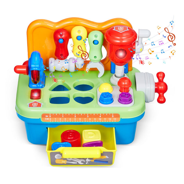 Musical Learning Workbench for Toddlers – 20+ Interactive Functions & Sound Effects – STEM Engineering Toy for Boys & Girls Ages 2+ – Shape Sorter & Tool Kit