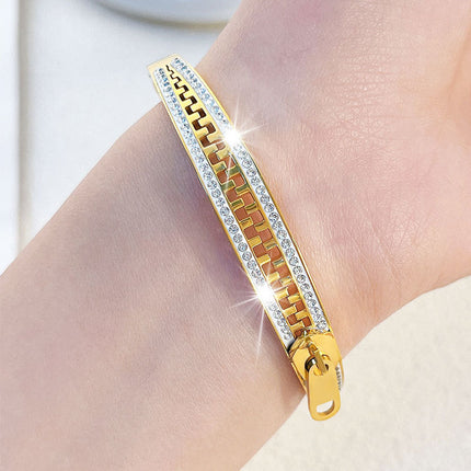 Trendy Titanium Steel Zipper Bracelet – Unique Industrial Design Wristband – High-End Personalized Jewelry for Women