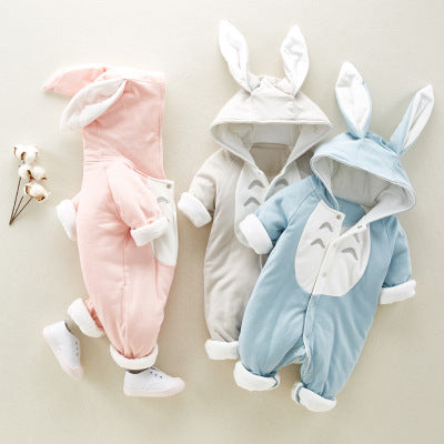 Baby Winter Chinchilla Hooded Romper – Thickened Cotton-Padded Fleece Onesie – Warm Newborn Snowsuit & Climbing Clothes