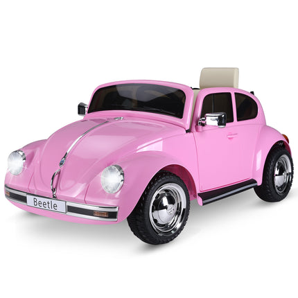 Licensed Volkswagen Beetle 12V Kids Electric Ride-On Car – Retro Style with Parental Remote Control & Extra Wide Safety Tires – Pink