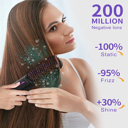 2-in-1 Ionic Steam Hair Straightener Brush – Anti-Frizz Ceramic Heating Comb