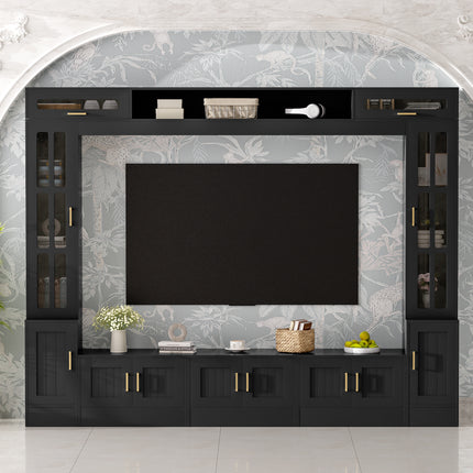 98.4-Inch Luxury Home Theater Wall Unit – Extra Wide TV Console with Integrated Display Cabinets – Sleek Minimalist Media Center for Large Living Rooms
