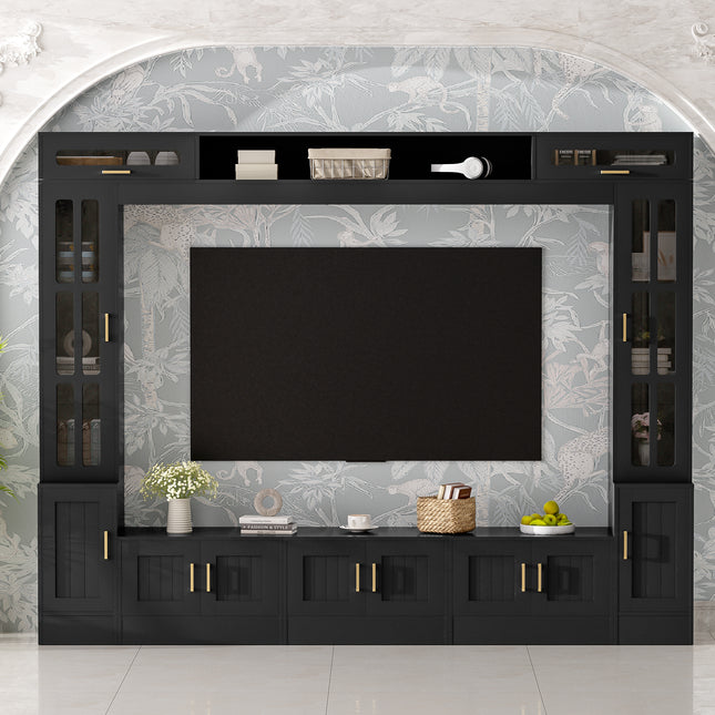 98.4-Inch Luxury Home Theater Wall Unit – Extra Wide TV Console with Integrated Display Cabinets – Sleek Minimalist Media Center for Large Living Rooms