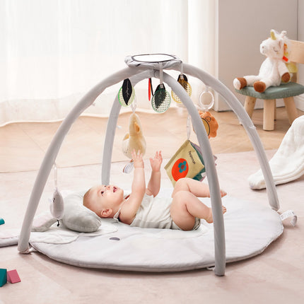 Baby Play Gym & Activity Mat – 3-in-1 Tummy Time Mat with 5 Developmental Sensory Toys – Soft Washable Infant Play Mat
