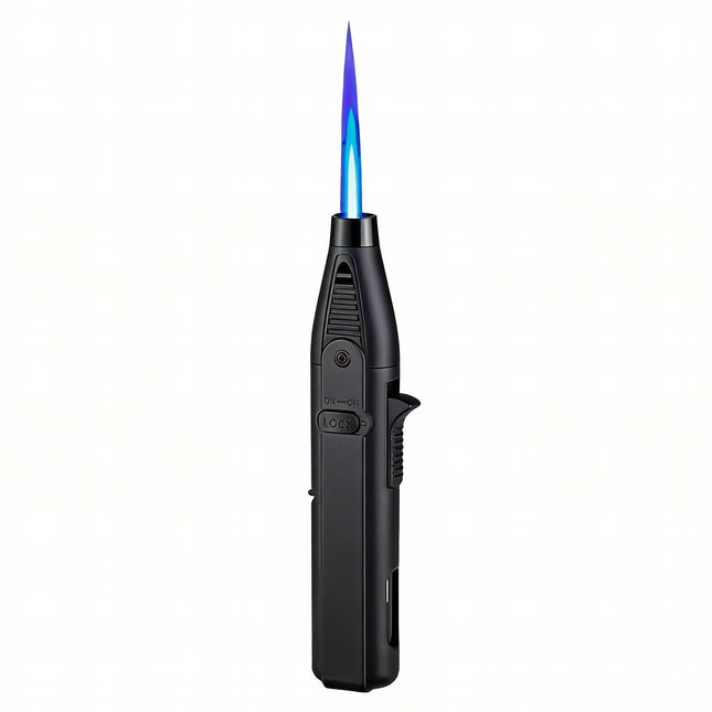 Windproof Blue Flame Torch Lighter – Adjustable Jet Flame with Safety Lock for Camping, Grill & Candles