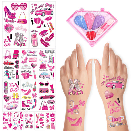 Princess Temporary Tattoos Set for Girls – Birthday Party Supplies with Portable Makeup Case – Waterproof Skin-Safe Tattoos for Kids & Women