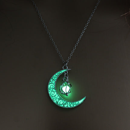 Glow in the Dark Pendant Necklace – Luminous Stone Jewelry with Silver Plated Chain – Magical Glowing Necklaces for Festivals & Parties