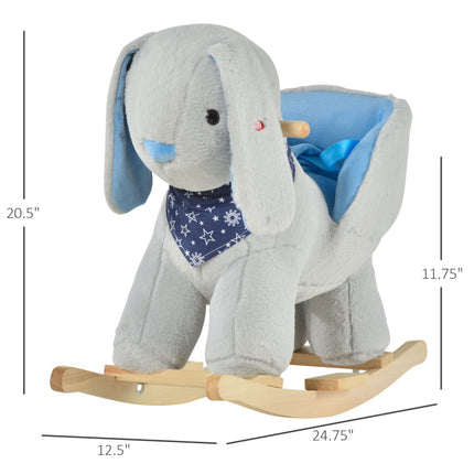 Kids Ride-On Rocking Bunny Toy – Soft Plush Rocking Horse Alternative with Fun Music – Safe Wooden Base for Toddlers 18-36 Months