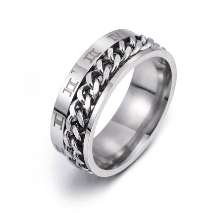 Roman Numeral Spinner Ring for Men – Rotatable Chain Titanium Steel Ring – Multifunctional Bottle Opener & Stress Relief Jewelry – Punk Style Gift
