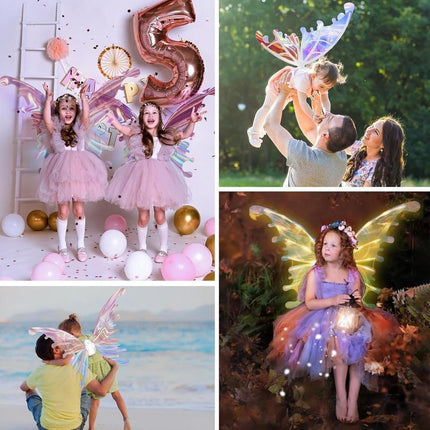 Dream Wings Electric Fairy Wings for Girls – Moving Butterfly Wings with LED Lights & Gradient Ribbons – Magical Glow Wings for Costume Parties & Play
