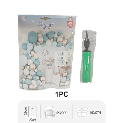 138pcs Dusty Blue Balloon Arch Kit – Dusty Baby Blue, Sand White & Metallic Gold Balloons – Luxury Garland Set for Baby Shower, Wedding & Gender Reveal