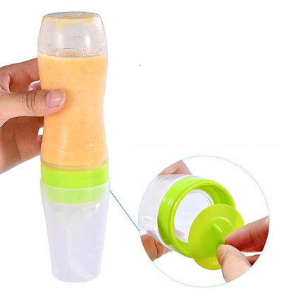 2-in-1 Baby Cereal Feeding Bottle – Silicone Squeeze Spoon Feeder – Mess-Free Infant Food Dispensing Spoon for Purees & Rice Cereal
