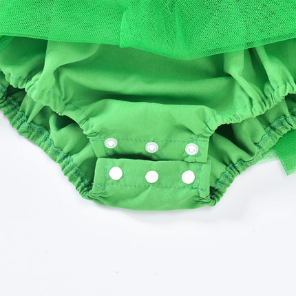 Baby Girl St. Patrick’s Day Tulle Romper Dress & Headband Set – Clover Embroidered Ruffle Sleeveless Jumpsuit