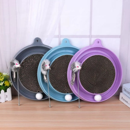 3-in-1 Interactive Cat Scratching Board – Multi-Functional Scraper Mat with Ball Track & Spring Toy – Furniture Protector & Boredom Relief for Cats