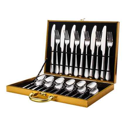 Luxury 24-Piece Stainless Steel Flatware Set – Elegant Cutlery Service for 6 – Mirror Polished Knife, Fork & Spoon Set with Gift Box