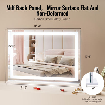 Professional XL Vanity Mirror with LED Bulbs – Wall-Mounted & Desktop Studio Mirror