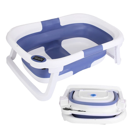 Collapsible Baby Bathtub with Real-Time Digital Thermometer – Foldable Travel-Friendly Tub for Newborn to 24 Months – Non-Slip & Non-Toxic Safety Bath