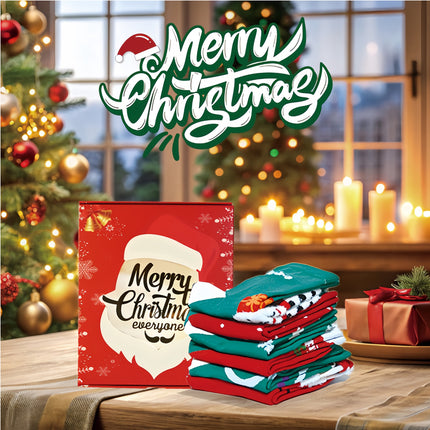 6-Pair Premium Christmas Socks Gift Box – Luxury Winter Warm Stockings with 6 Holiday Greeting Cards – Perfect Xmas Present for Her & Him