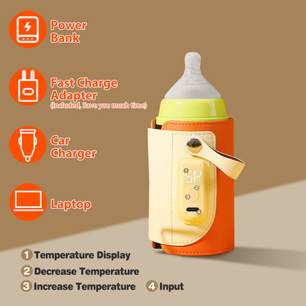 Portable Baby Milk Warmer – 5 Temperature Adjustable Bottle Warmer – USB Rechargeable Travel Milk Heater for Car & Outdoor