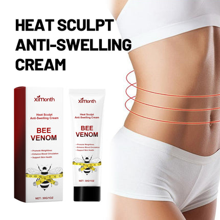 Heat Sculpt 30g cream tube and carton beside a waist-area application graphic