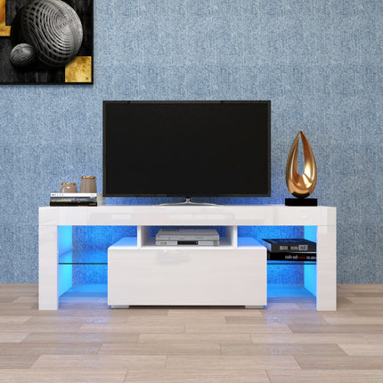 Large Modern Black TV Stand with LED Lights – Entertainment Center with Remote Control RGB Lighting – High Gloss Media Console for Big Screen TVs